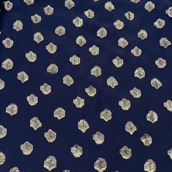 Lilly Pulitzer Giana True Navy Silk Blouse Gold Metallic Shell Design Small EUC - Picture 6 of 9